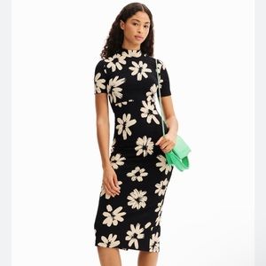 Desigual Black Floral Knit Maxi Dress Size Large